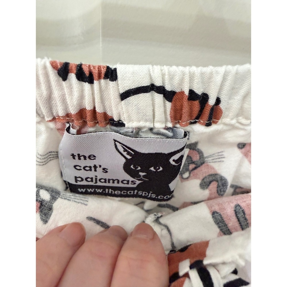 The Cat's Pajamas Siamese Cat Print Pajama Pants Small White Orange Good - Picture 4 of 7